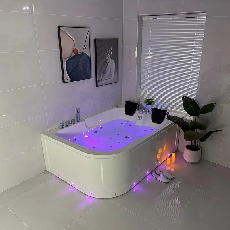 Whirlpool Bathtub,Indoor Double Corner Massage Spa Tub,Jetted Tub With Heater Hand Shower Faucet,1.8m Acrylic
