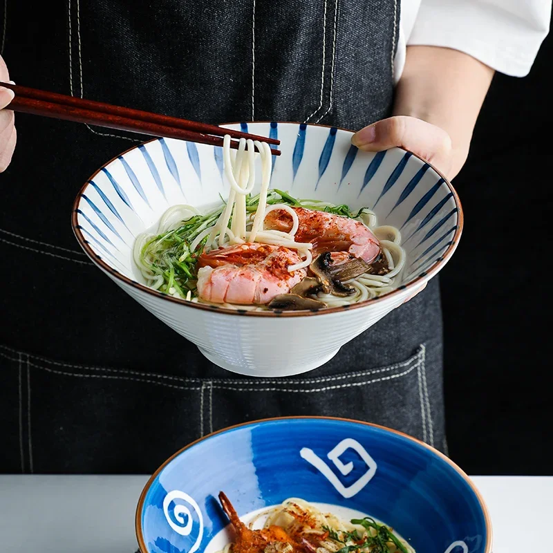 

8 Inch Japanese Ramen Noodle Bowl Microwave Safe Ceramic Dinnerware for Salad, Rice, Pasta, Fruit, and Soup