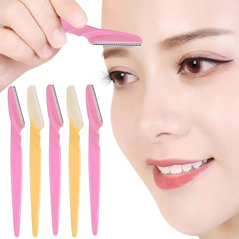 5/10 Pcs Novice Straight Handle Macro Eyebrow Trimmer Safe Portable Scratch Resistant Eyebrow Trimmer Shaving and Beauty Tool
