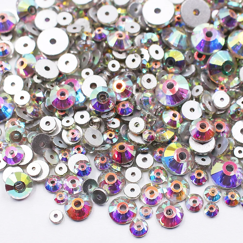 3mm-8mm Mix Size Sew On Rhinestones Stones Flatback Shiny Crystals Strass Glass Beads Sewing Rhinestones Trim Fabric Craft Gems