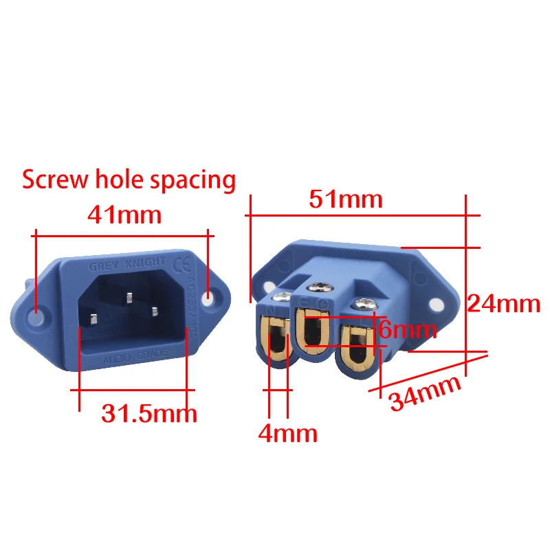 AC IEC Inlet 3 Pin Socket AC Elecrtric Connector Pure Copper Gold Plated Audio DIY HIFI Ac Power Socket Connector Ac Socket