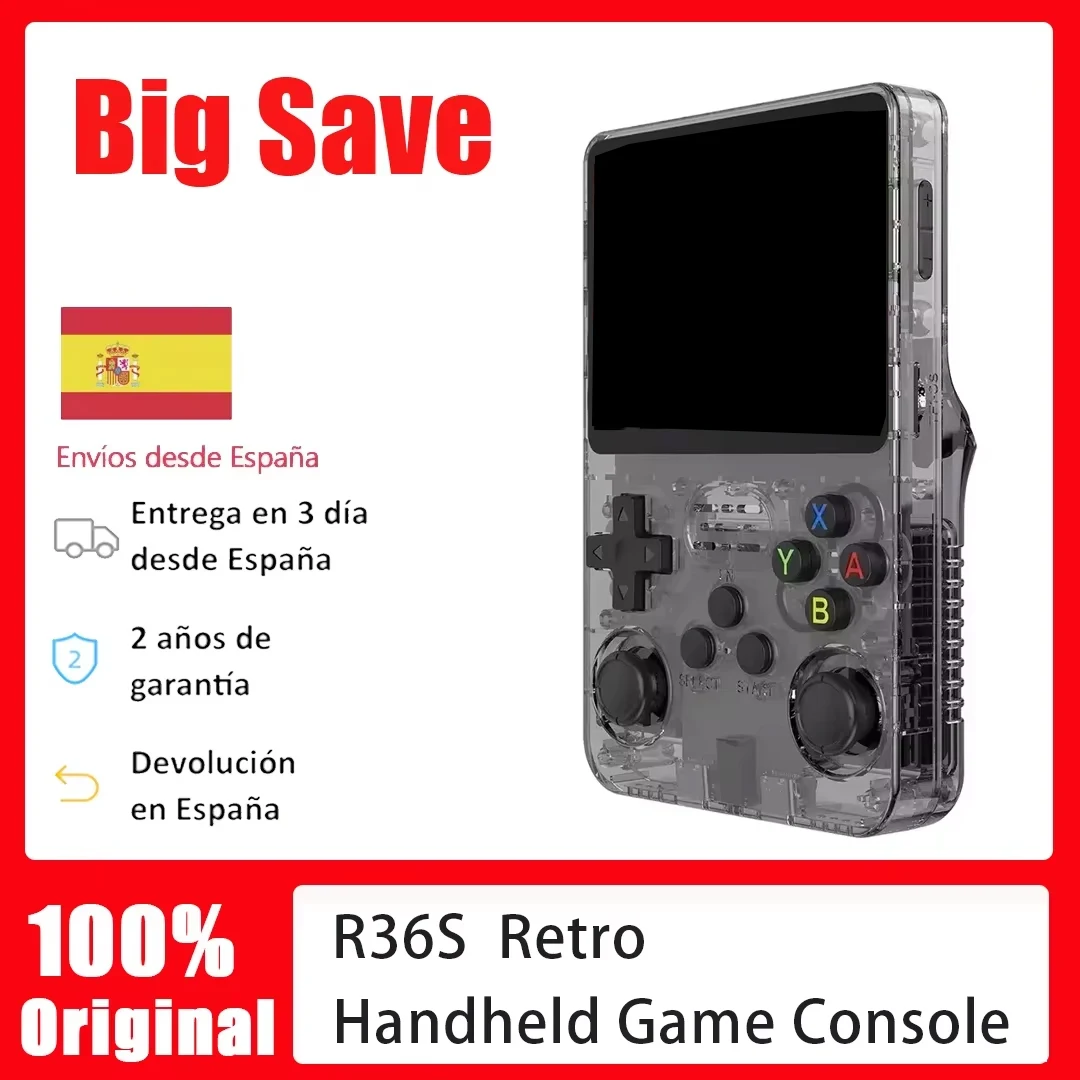 Console portatile per videogiochi in stile retrò R36S, sistema operativo Linux, schermo IPS da 3,5 pollici, lettore video compatto, giochi classici.