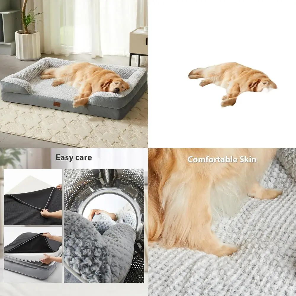 

Ортопедический матрас для больших собак с водонепроницаемым чехлом, съемной наволочкой и противоскользящим основанием, серый