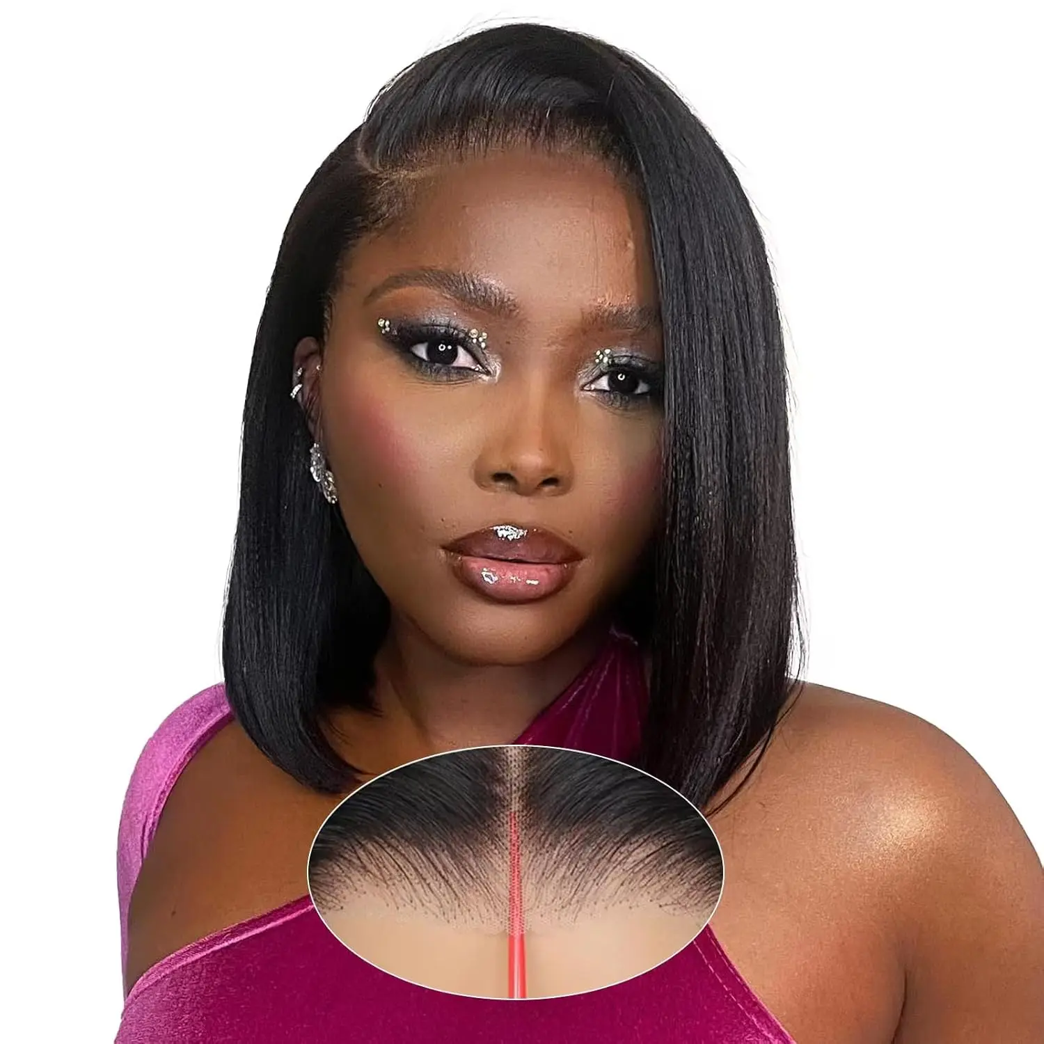 

16 inch 6X4 Lace Kinky Straight Hair Wigs Bob Glueless Pre Cut Lace Closure Wigs For Women Natural Hair Line Ready to Wear Bob