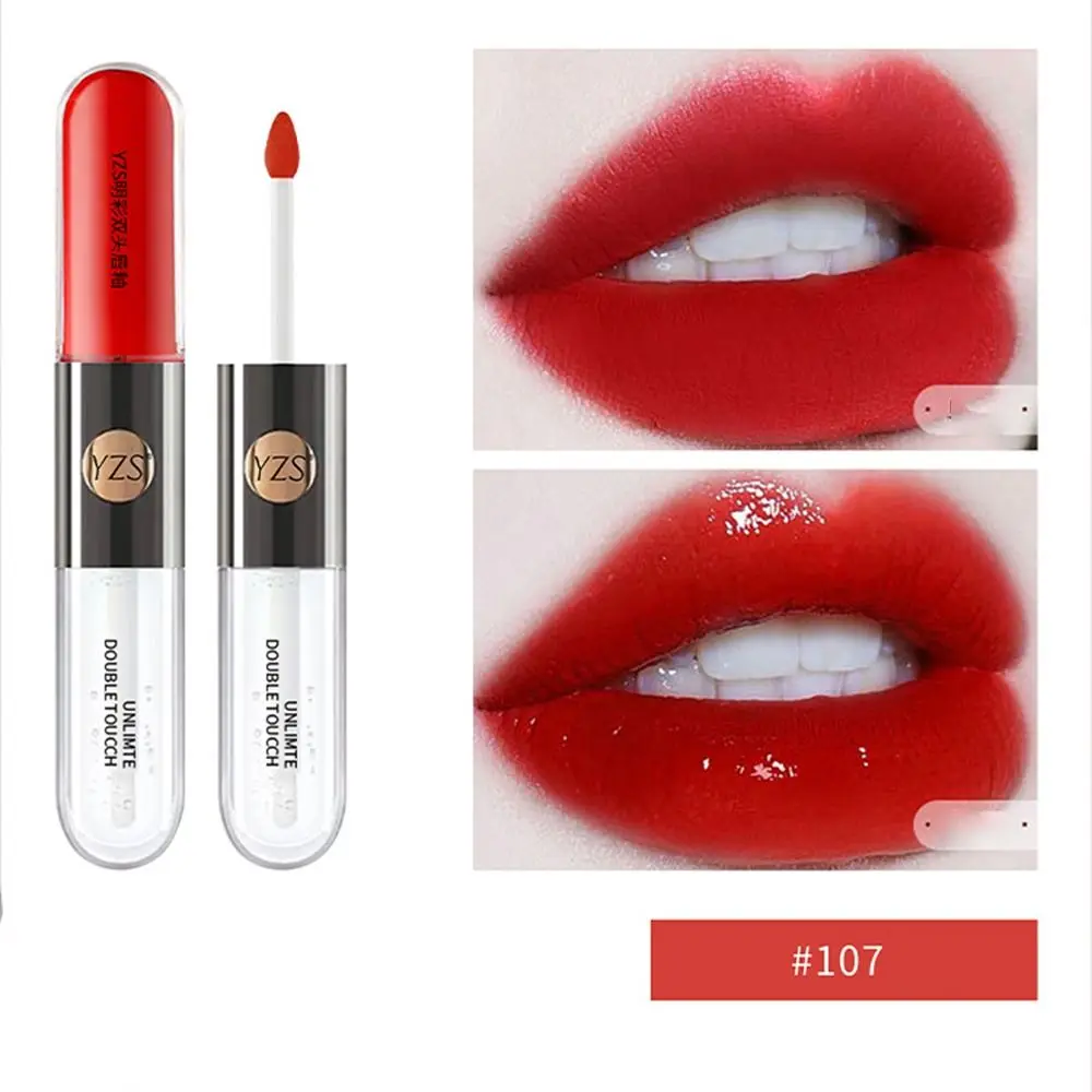 Mirror Double Heads Lip Gloss Portable Plump Matte Lipstick Non-Fading Moisturizing Lip Glaze Girl