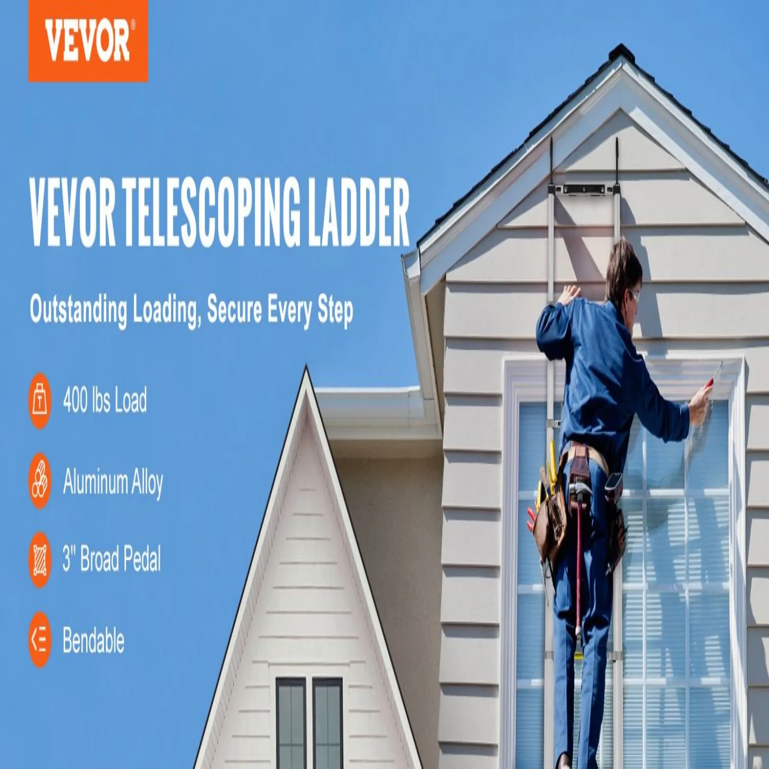 VEVOR Telescoping Ladder, 18.5 FT Aluminum One-button Retraction Collapsible Extension Ladder, 400 LBS Capacity with Non-slip Fe