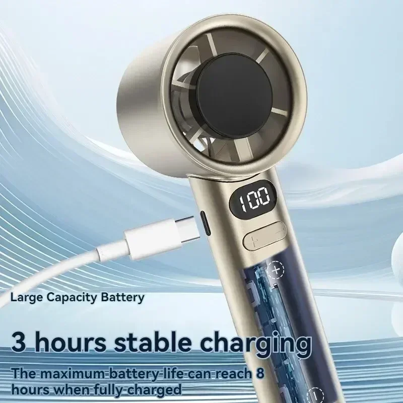Новый ручной вентилятор с ледяным покрытием на 120-й скорости, цифровой дисплей, турбо-сильный ветроэнергетический полупроводниковый портативный вентилятор 2000 мАч, USB-вентилятор