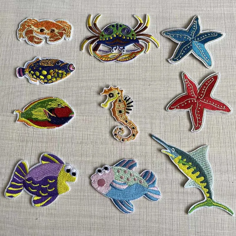 Cartoon Underwater World Animals,Cute Iron On Patch Embroidery Applique Fusible Patches,Heat Transfer Stickers For Clothing Kids