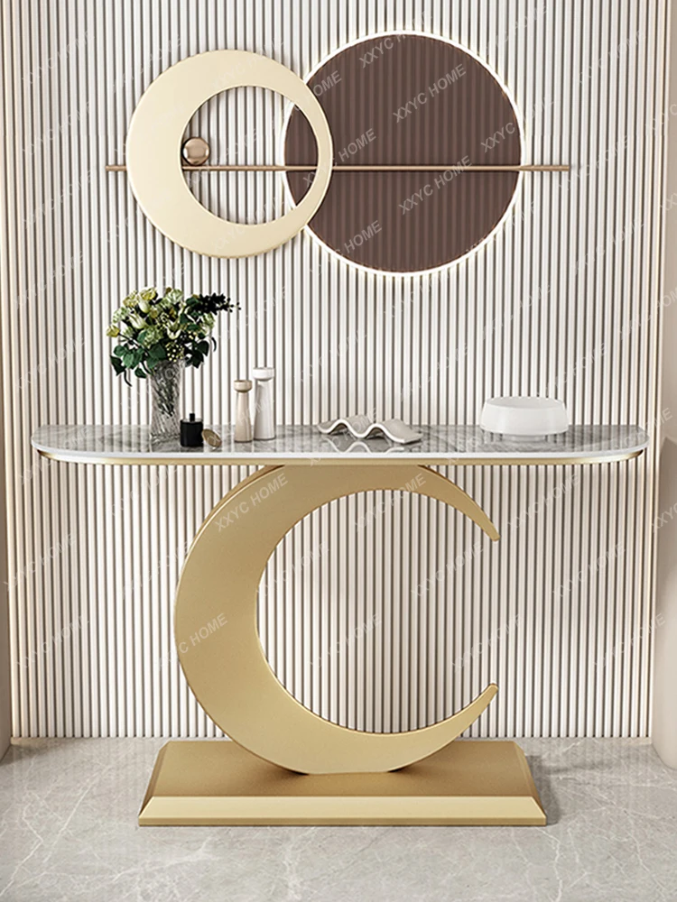 Hallway Corridor Wall a Long Narrow Table Decoration Simple Modern Side View Semicircle Console