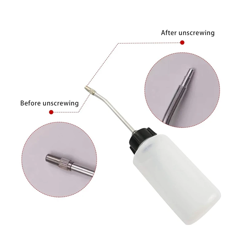 Engrasador de aguja para máquina de coser, dispensador de aceite de 120Ml con caño largo en ángulo, tapón de rosca, boquilla extendida, botella de aceite, 4 piezas