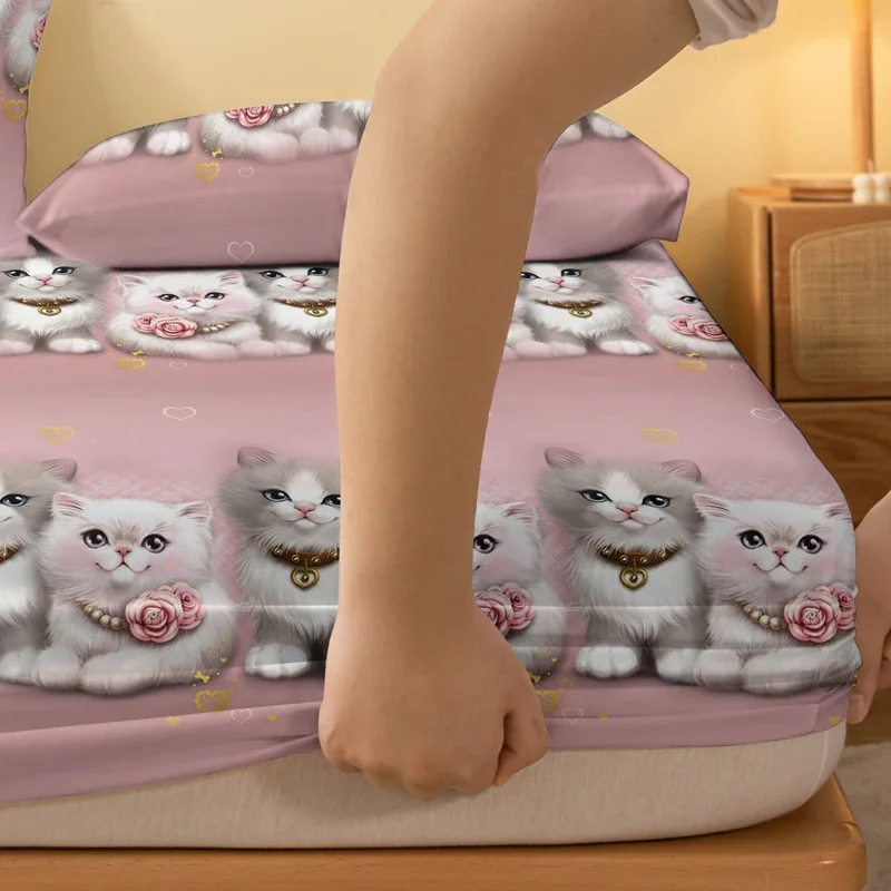 1 couple cute cat patterned frosted bedsheet, bedroom printed bedspread, bedding (excluding pillowcases)