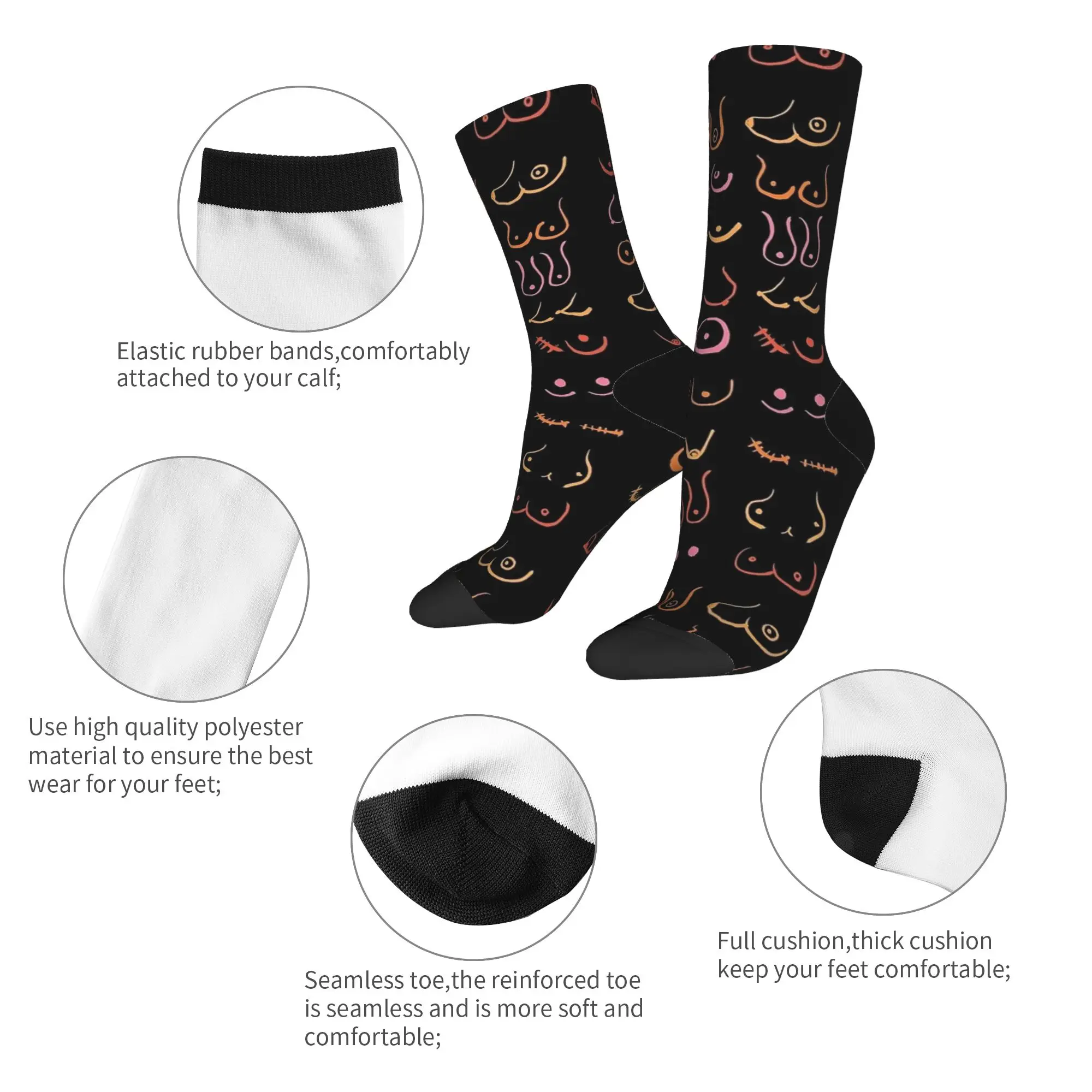 Unisex Men Socks Neon Boobs Drawing  Stockings Non Skid Breathable Socks Winter Modern Printed Running Sports Socks