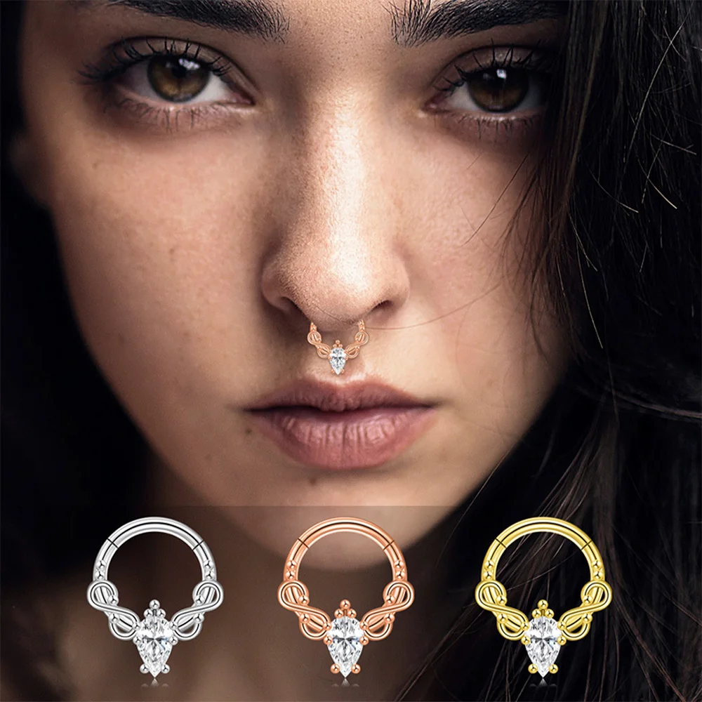 Stainless Steel Hinge Nose Ring, Premium CZ, Hypoallergenic, Easy Clicker, Day to Night Wear, Gift Ready Jewelry