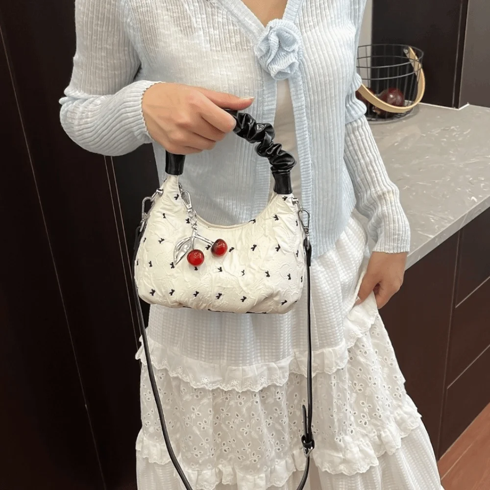 

Fashion Korean Style Bowknot Shoulder Bag Sweet Cherry Pendant Underarm Handbag Versatile Leisure Women's Crossbody Bag Dating
