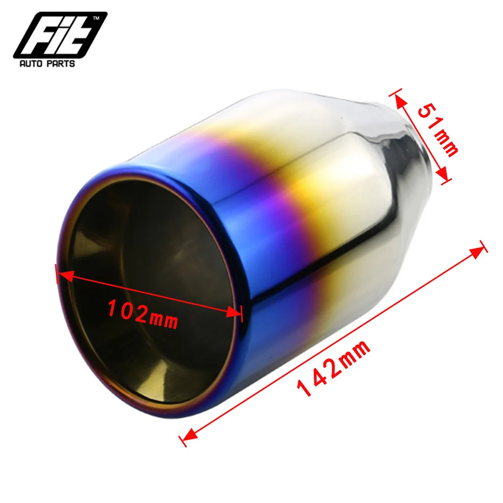 

1PCS Burnt Blue Rolled Exhaust Tip 51mm Inlet 102mm Outlet Universal Car Stainless Steel Slant Muffler End Pipe Fast Shipping