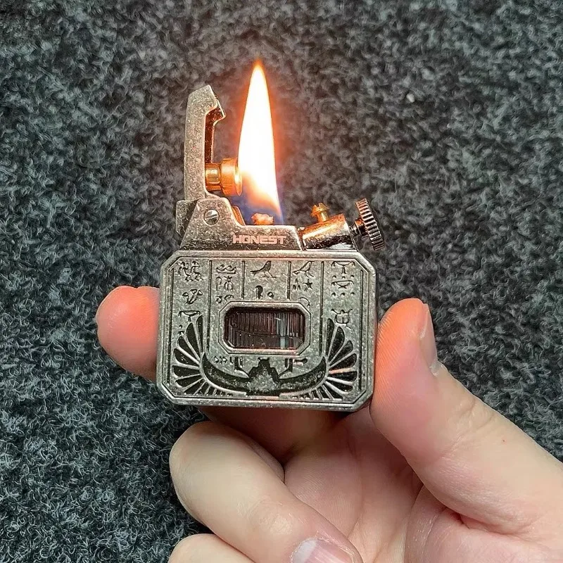 

Honest Metal Vintage Oil Lighter A Key Ignition Grinding Wheel Open Flame Cigarette Lighter Men's Gift Smoking Accessories
