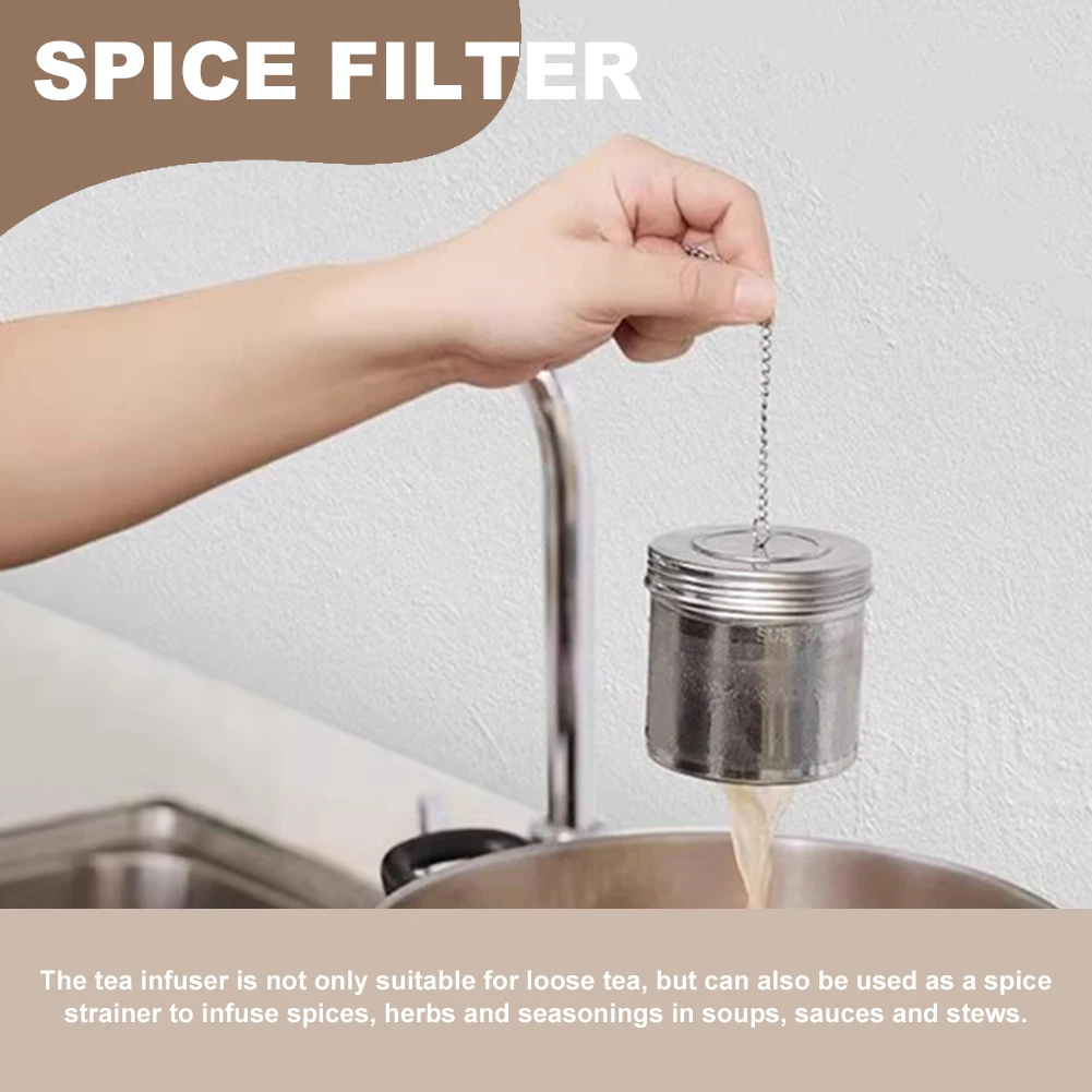 Stainless Steel Tea Leaf Infuser Strainer Spice Herbal Teapot Reusable Mesh Filter with Chain Hook Home Kitchen Accessories