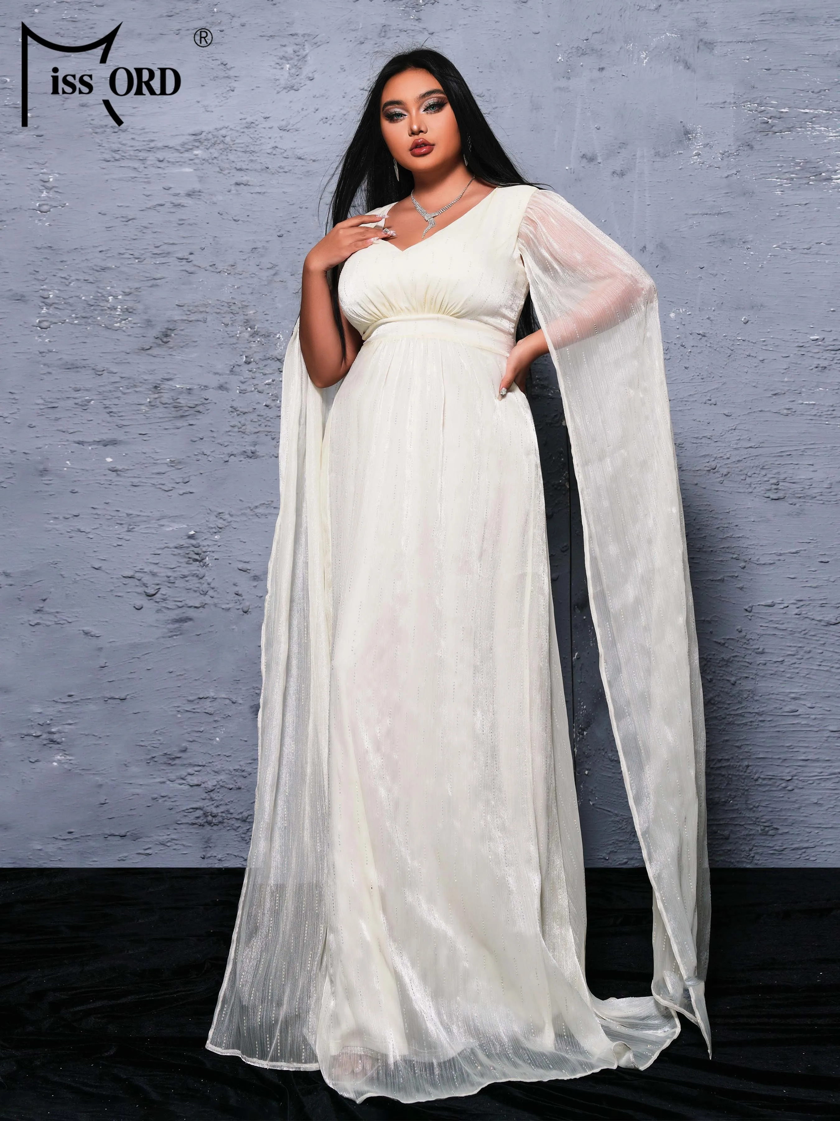 Missord Sexy Plus Size Wedding Birthday Party Dress V Neck Flowing Sleeves A Line Large Evening Dress