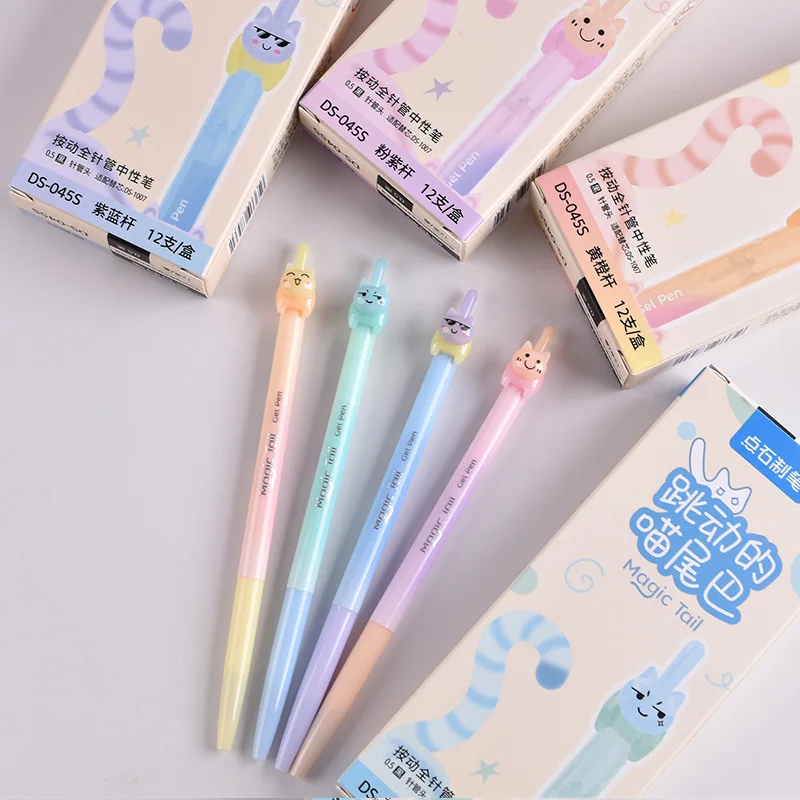 48pcs Kawaii Cat Gel Pens for Writing Charm Stationery Press Tails Pens Cute School Supplies Student Study Accessories Wholesale