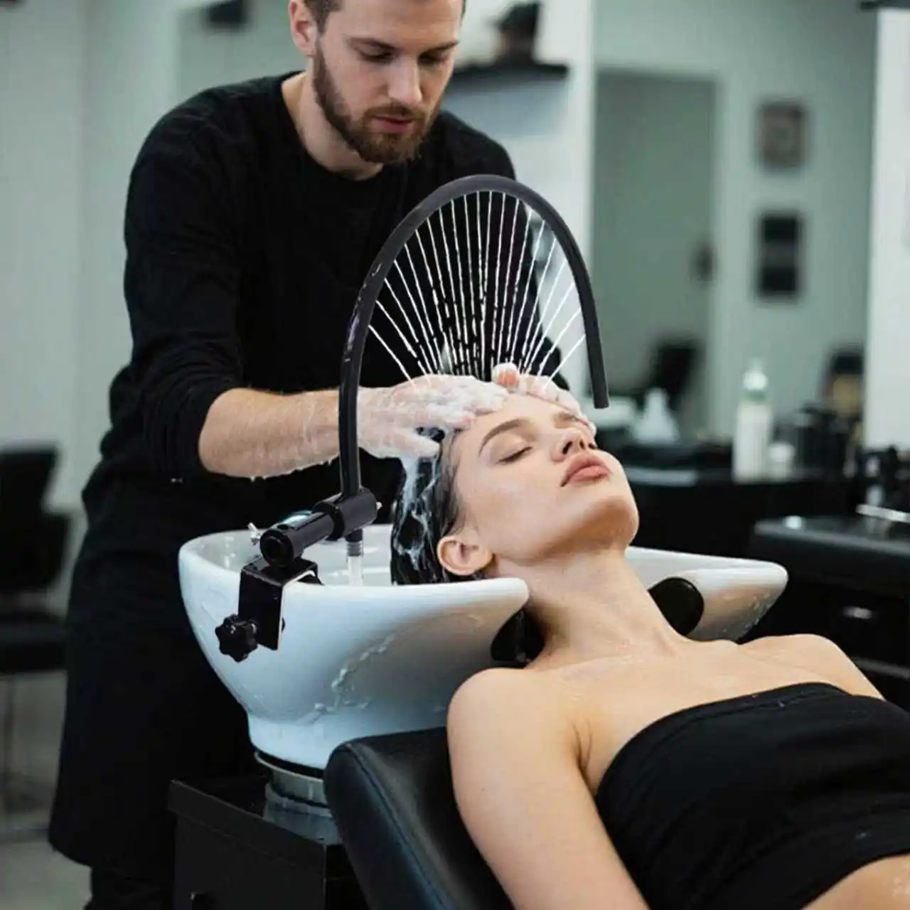 

Head Care Shampoo Bed Accessory,180 Degree Arc Design, Water Circulation Head Spa Frame Spa Basin Faucet for Hair Care Wash Hair