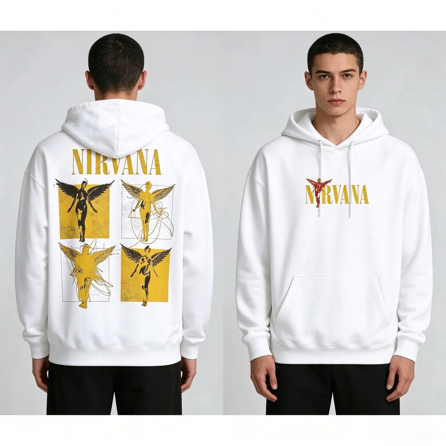 2026 Vintage Winged Figure Art Oversized Hoodie and Crewneck Sweatshirt Retro Angel Graphic Pullover
