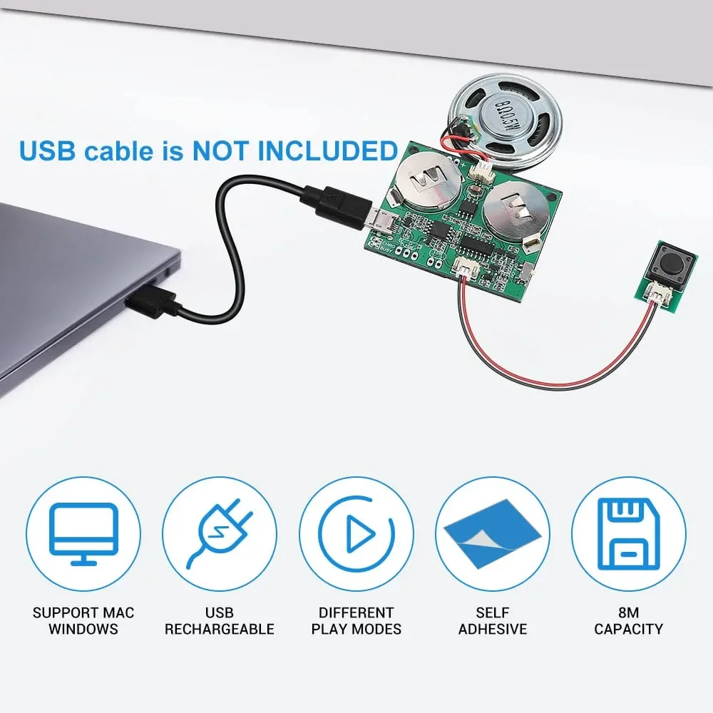 Modulo audio Chip audio programmabile per biglietto di auguri scheda audio di ricarica USB da 8M per giocattoli fai da te regali creativi