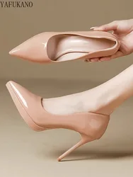 Nude Waterproof Platform Stiletto Heels Shoes Sexy Patent Leather Pointed Toe High Heels Girl Party Prom Shoes Small Size 33