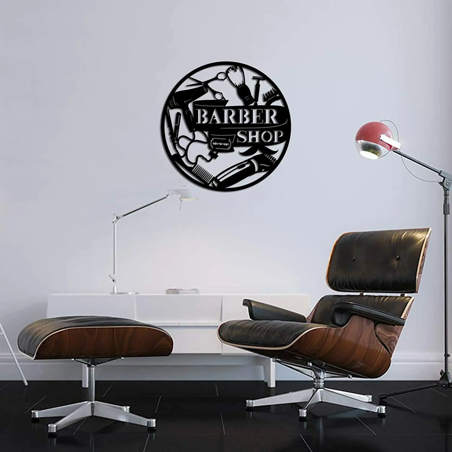 Black Fashion Salon Haircut Barber Shop Metal Wall Art Round 22