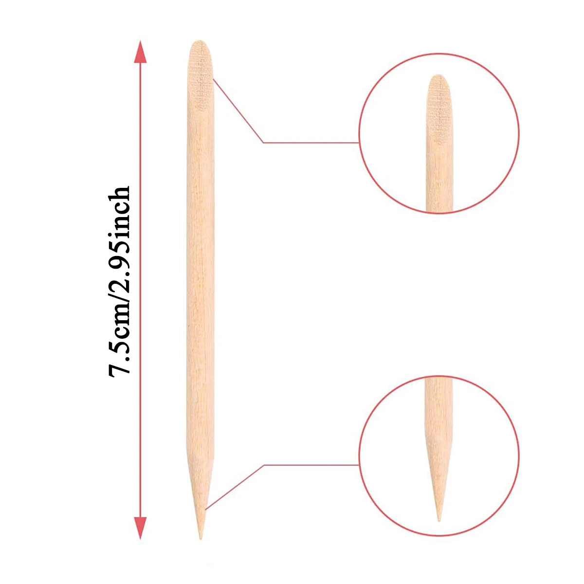 Palitos de madera naranja de doble cara, herramienta de manicura y pedicura, empujador de cutículas multifuncional, 10/20/50/100/200 piezas, 75mm