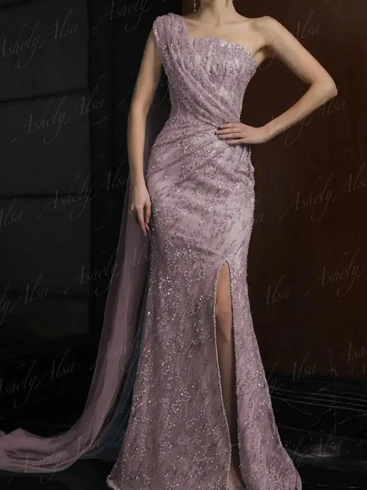 Charming Luxury Mermaid Evening Dresses 2024 One Shoulder Sleevelss Sexy Slit Prom Party Dress Prom Formal Occasion Gown Vestido