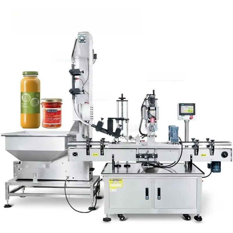Automatic chili chili sauce curry sauce curry sauce glass jam jar round pet bottle metal screw-off cap capping machine
