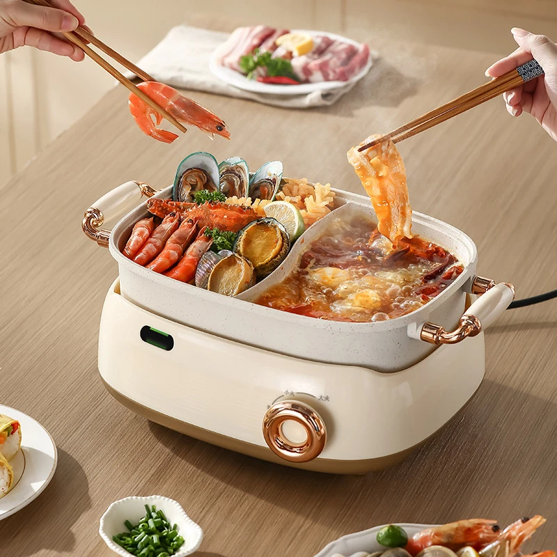 Marmite électrique de type fendu, multicuiseur domestique, cuisinière électrique, 2 saveurs, appareil ménager, 220V, 5L, 6L