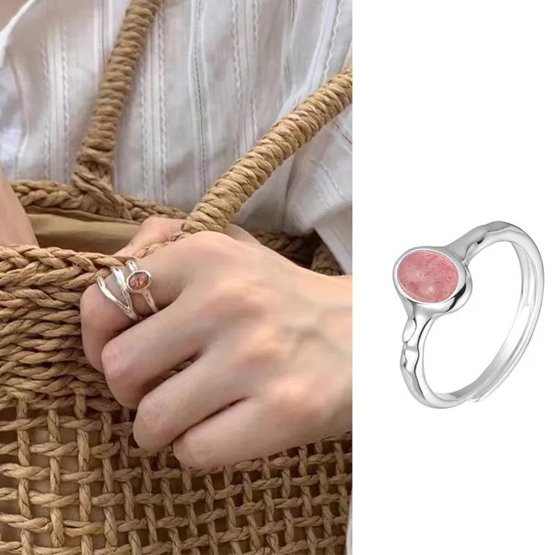 

Vintage Unique Oval Pink Stone Adjustable Finger Rings For Women Girl Sweet Fashion New Jewelry Accessories Gift Party Daily