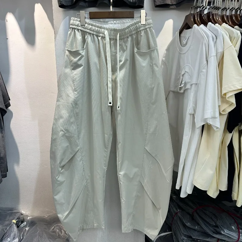 

Trendy Brand Curved Knife Shape Pants Men Women Loose Straight Drawstring Elasticity Tube Haren Casual Stacking Trousers