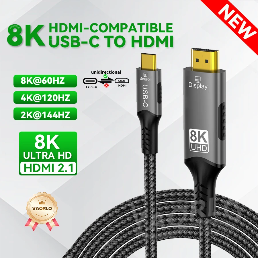 8K USB C to HDMI Compatible Cable 8K 4K Type C to HDMI 2.1 Thunderbolt 3 4 to 8K60Hz 4K60Hz for iphone 15 MacBook Huawei Mate30