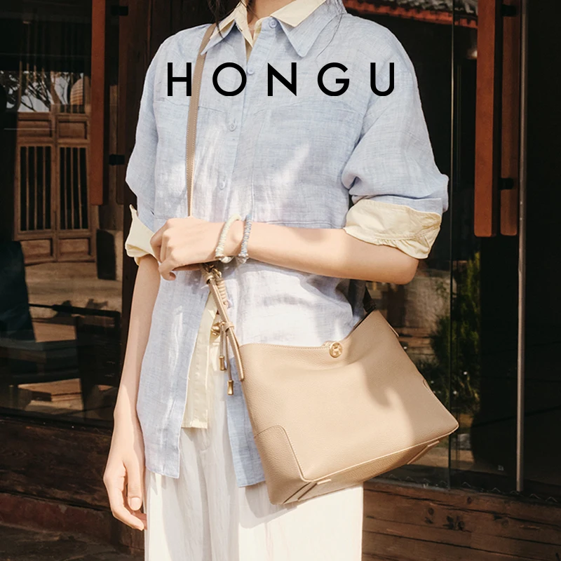 

HONGU женская сумка с пряжкой, 2022, роскошная ретро-сумка из воловьей кожи, сумка через плечо большой вместимости для подростков H5176839