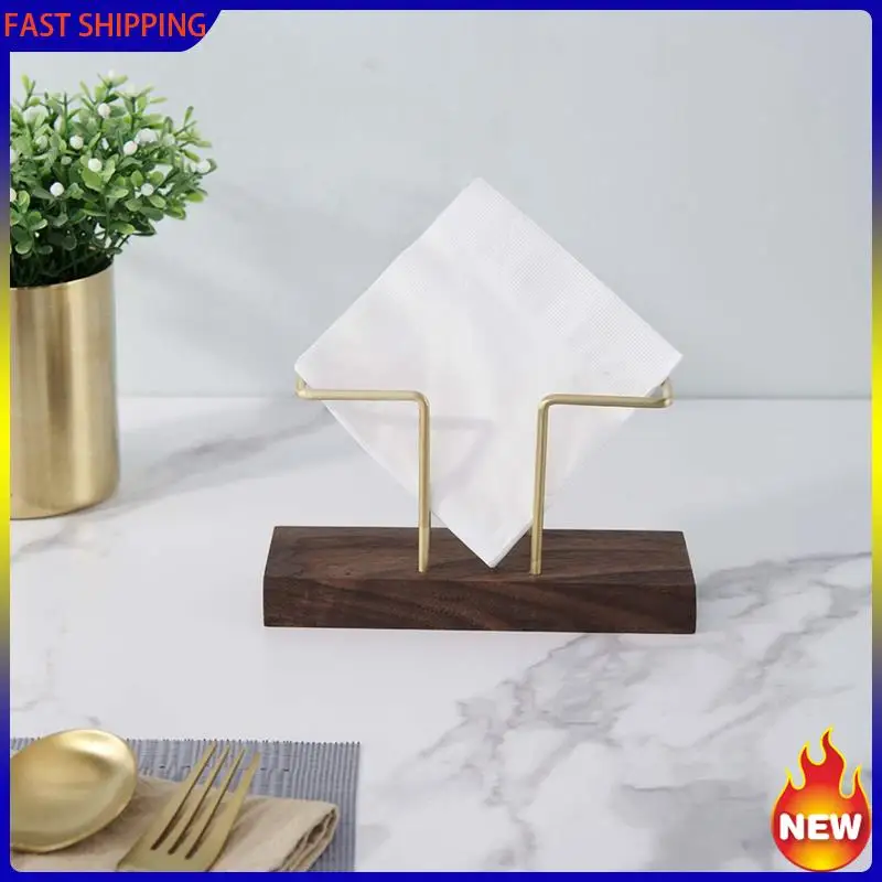 Hot Trend-2X Napkin Holder For Tables,Walnut Wood Glossy Metal Holder Separate Tissue Dispensers For Kitchen And Restaurant B