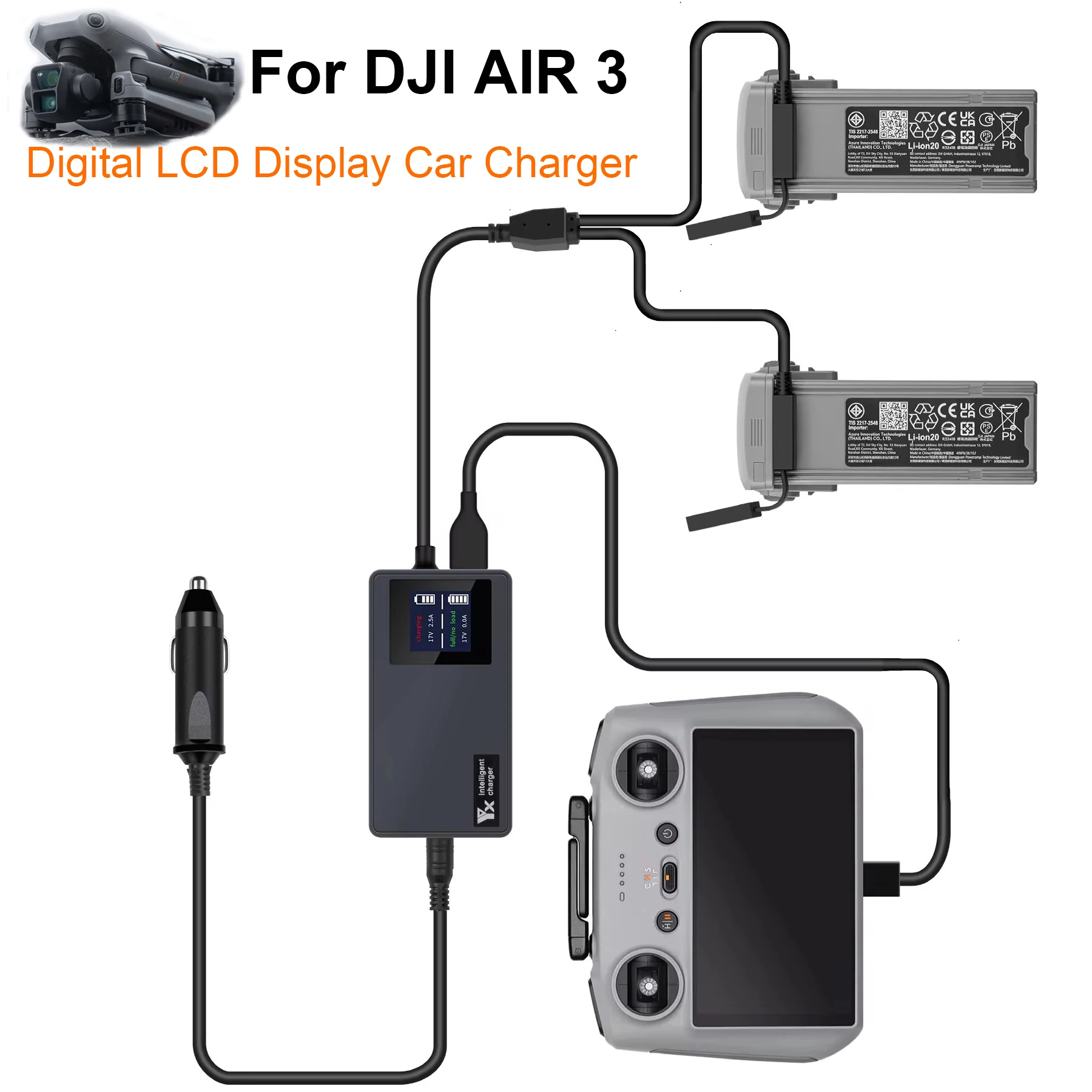 Charging Hub For DJI AIR 3 Battery Digital LCD Display Car Charger USB Remote Control Charger For DJI AIR 3 Drone Accessories