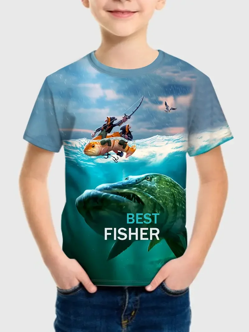 2024 Fish 3d Print Top Tee Shirt Kids Boys Clothes Anime Short Sleeve Casual Children's Clothing Fashion T Shirt