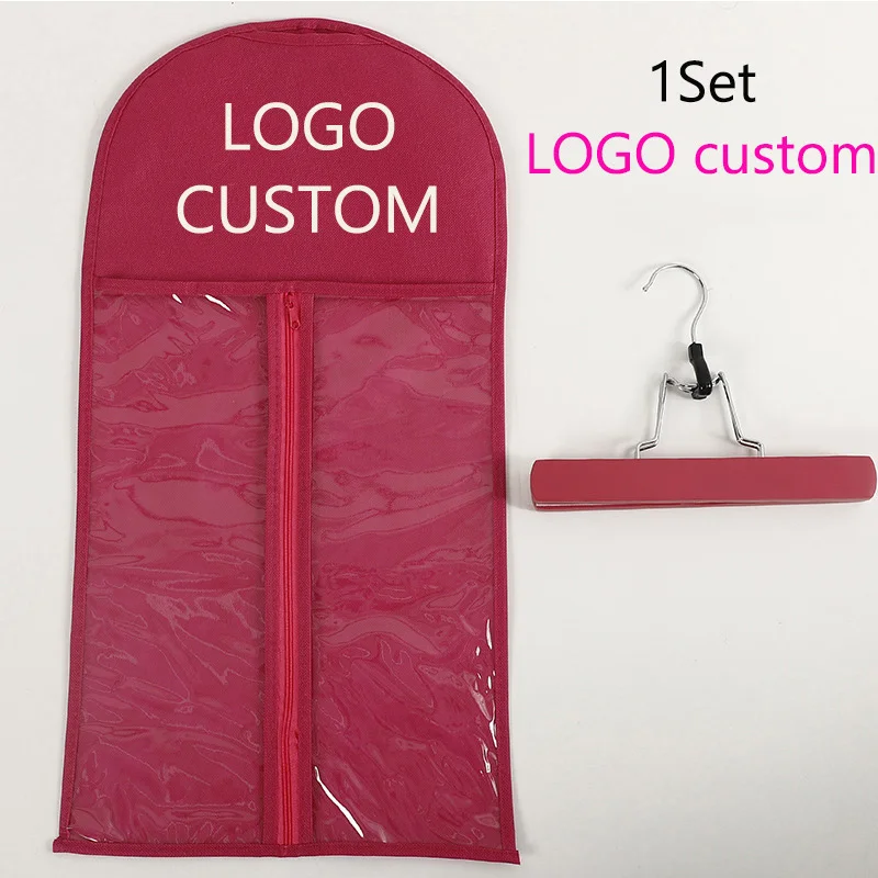 

Hair Extension Storage Bag With Wooden Hanger Set Dust Proof Wig Bag Protable Bags For Hair Cloth Wig Organizer Logo Custom