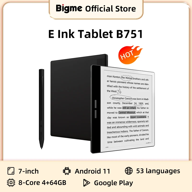 Bigme B751 شاشة حبر 7 بوصة قارئ الكتب الإلكترونية بخط اليد ورق إلكتروني دفتر إلكتروني قارئ epaper الإلكتروني