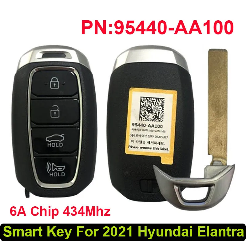 

CN020154 4 Button Original Smart Remote Key for Hyundai Elantra 2021 OEM Key Fob 95440-AA100 6A Chip 434Mhz NYOMBEC5FOB2004