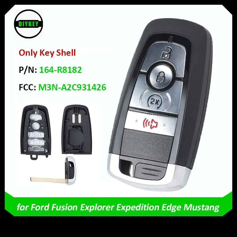 

DIYKEY Smart Remote Key Shell Case 4 Button Uncut Insert Blade for Ford Fusion Explorer Expedition Edge Mustang M3N-A2C931426