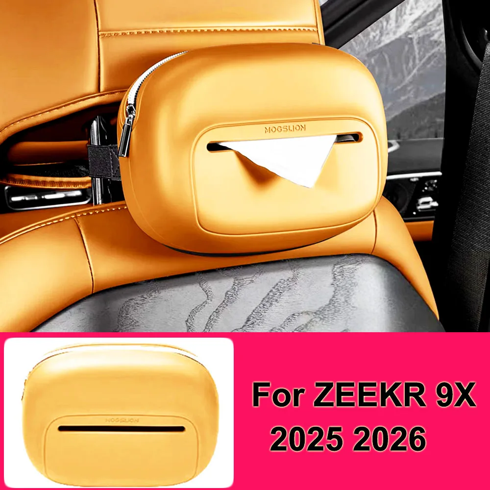 For ZEEKR 9X 2025 2026 Auto Headrest Tissue Storage Bag Silicone Hanging Napkin Box Car Interior Modification Accessory