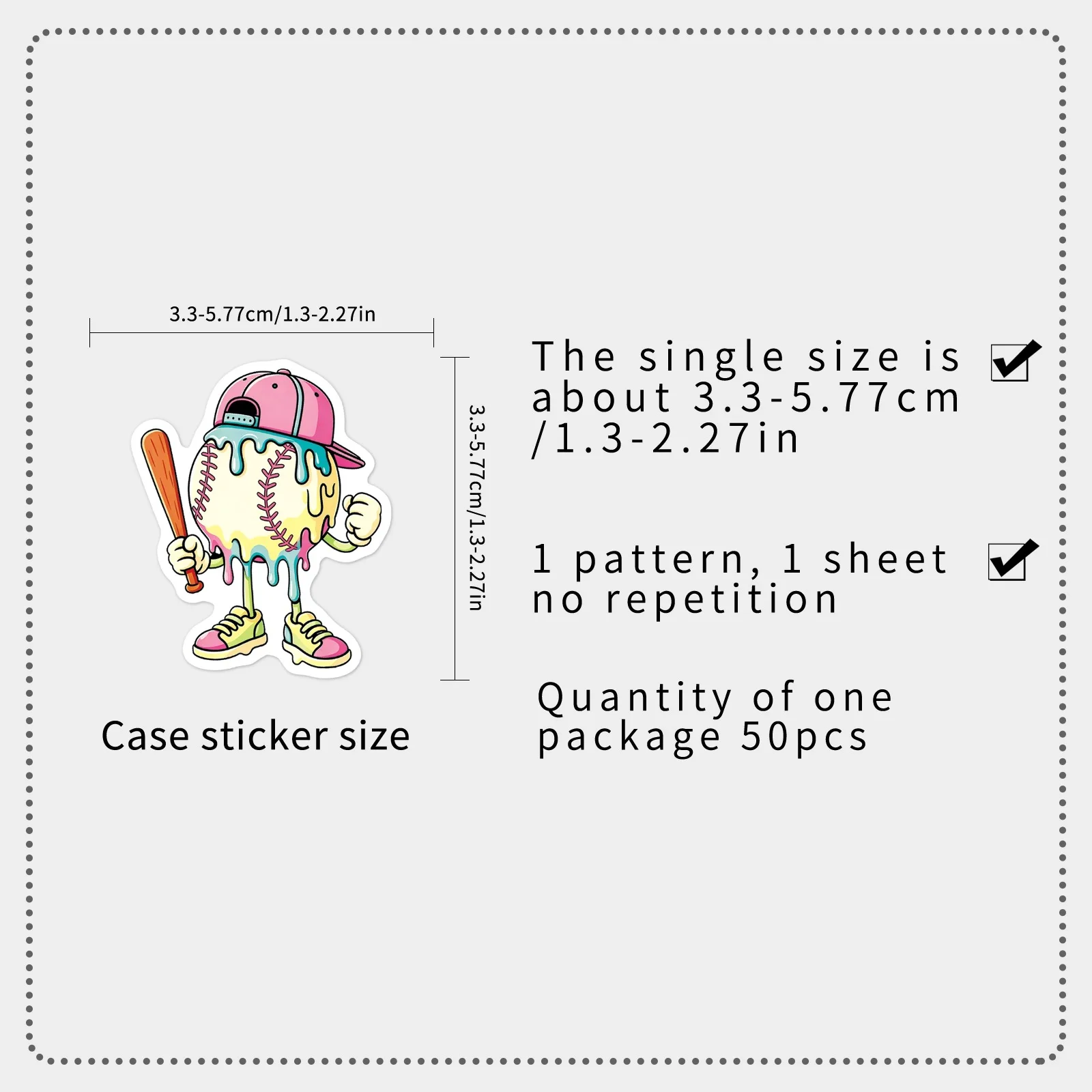 50Pcs Cartoon Drip Baseball Stickers Colorful Graffiti Sports Waterproof Vinyl Decals for Phone Laptop Journal Gift