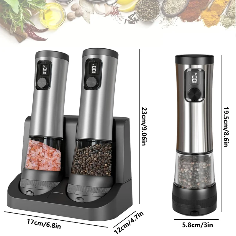 Electric Salt Pepper Grinder Set with Adjustable Speed - Rechargeable, Ceramic Blades for Precision Grinding, Kitchen Goodies