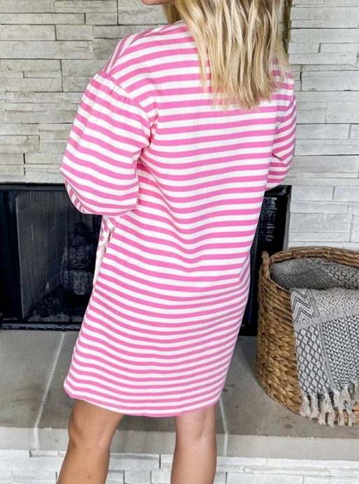 2024 Autumn / Winter new striped round neck long sleeved round neck casual dress