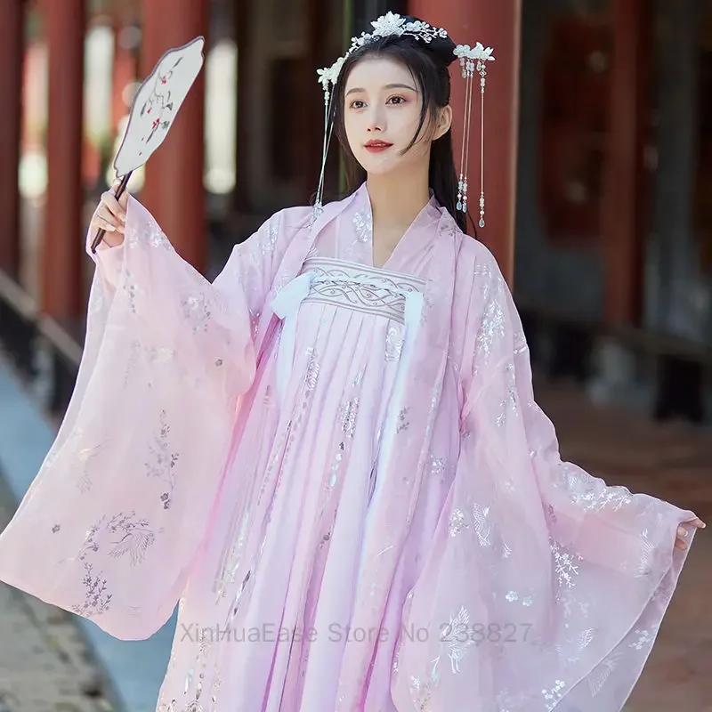 WATER Hanfu Women Pink Chinese Traditional Dress Dance Fairy Costume Plus Size Cosplay Female Princess Clothing Carnival