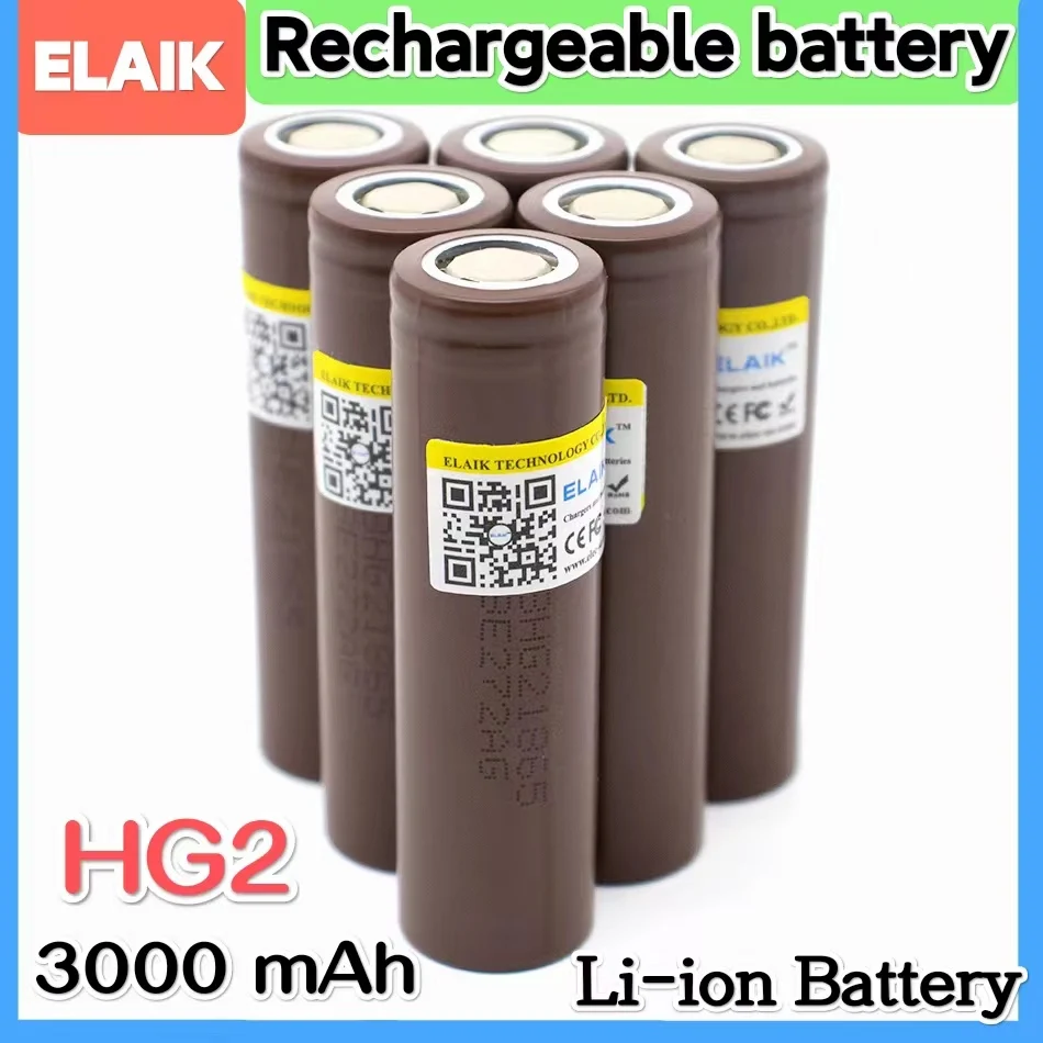 스크루 드라이버용 충전식 배터리, HG2 18650, 3000mAh, 18650HG2, 3.7V 방전, 20A, 최대 30A