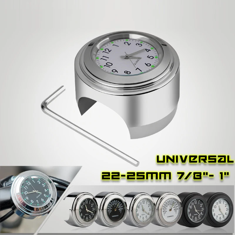 22-25MM Motorcycle Watch Thermometer Temp Gauge Waterproof Accessories Handlebar Clock Time Display Scooter Bicycle Universal